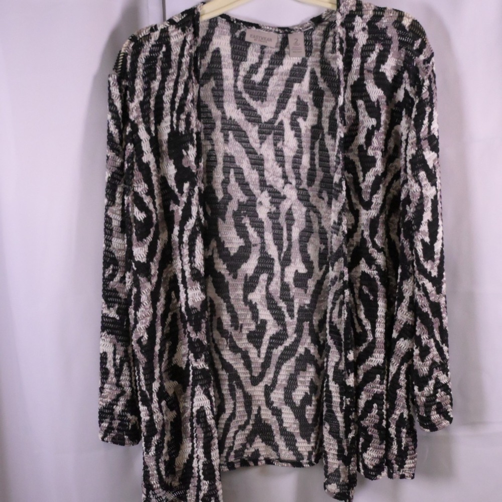 Chico's Easywear Zebra Print Open Front Cardigan Women's‎ 2/12 3/4 Sleeve